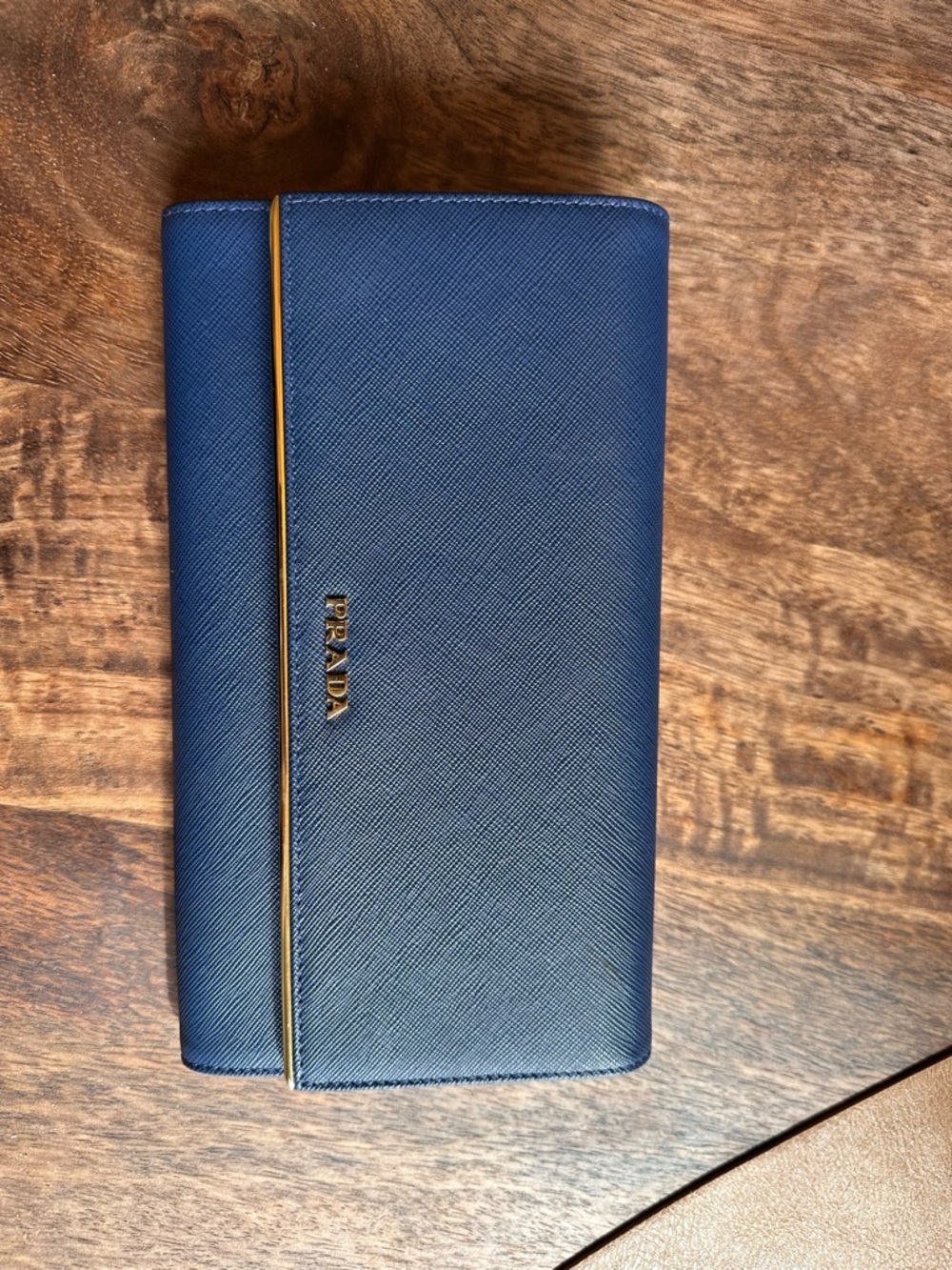 Prada Blue Saffiano Leather Continental Wallet with Gold Hardware - Picture 2 of 5